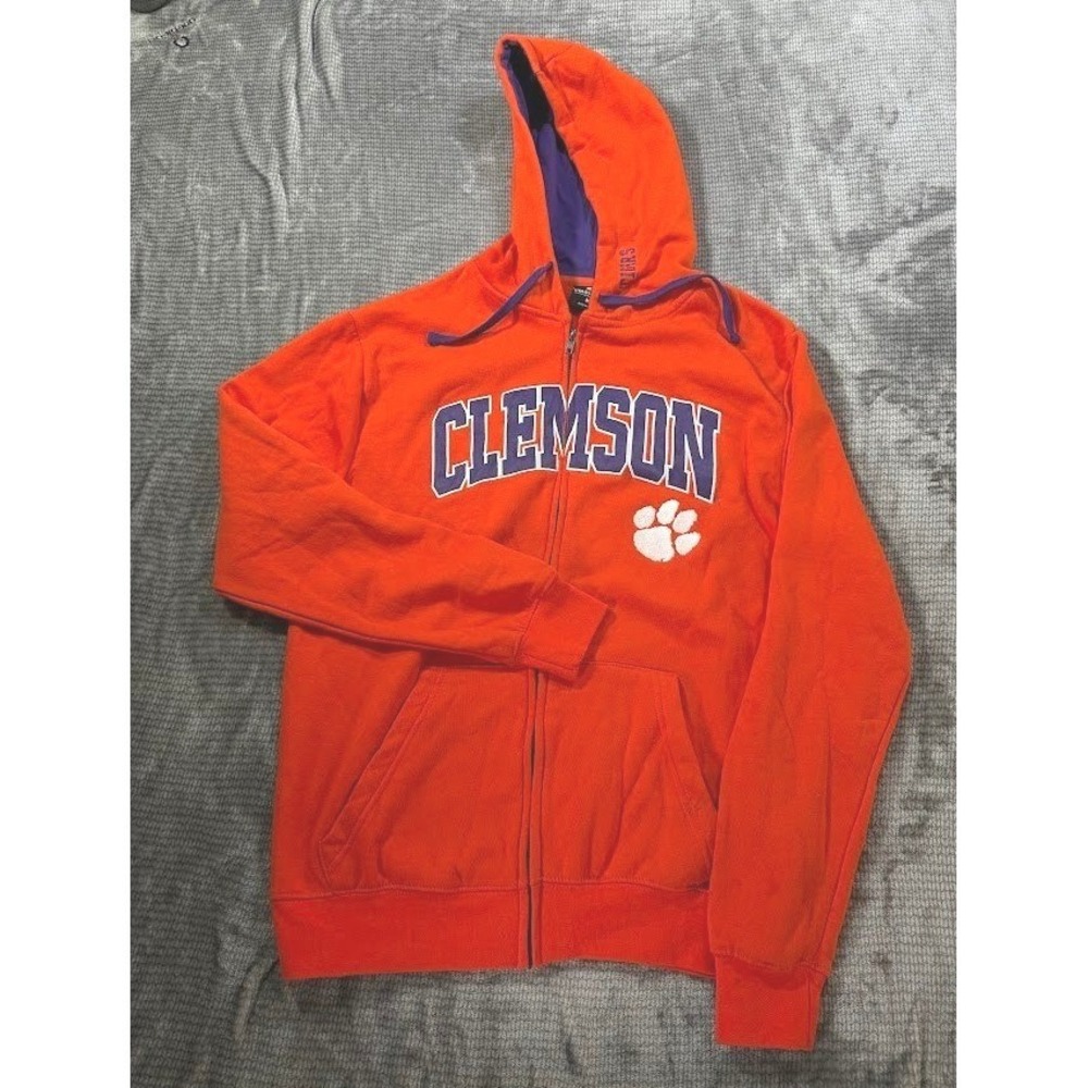 Clemson Tigers Full Zip Hoodie Orange Purple Collegiate Fleece Sweatshirt Mens M